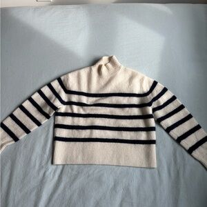 & Other Stories Cream and Navy Striped Mockneck Sweater